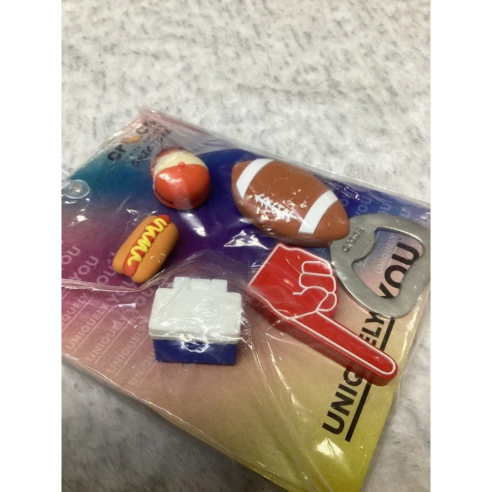 Crocs Jibbitz Tailgate 5-Pack Shoe Charms Football Hot Dog Foam Finger New